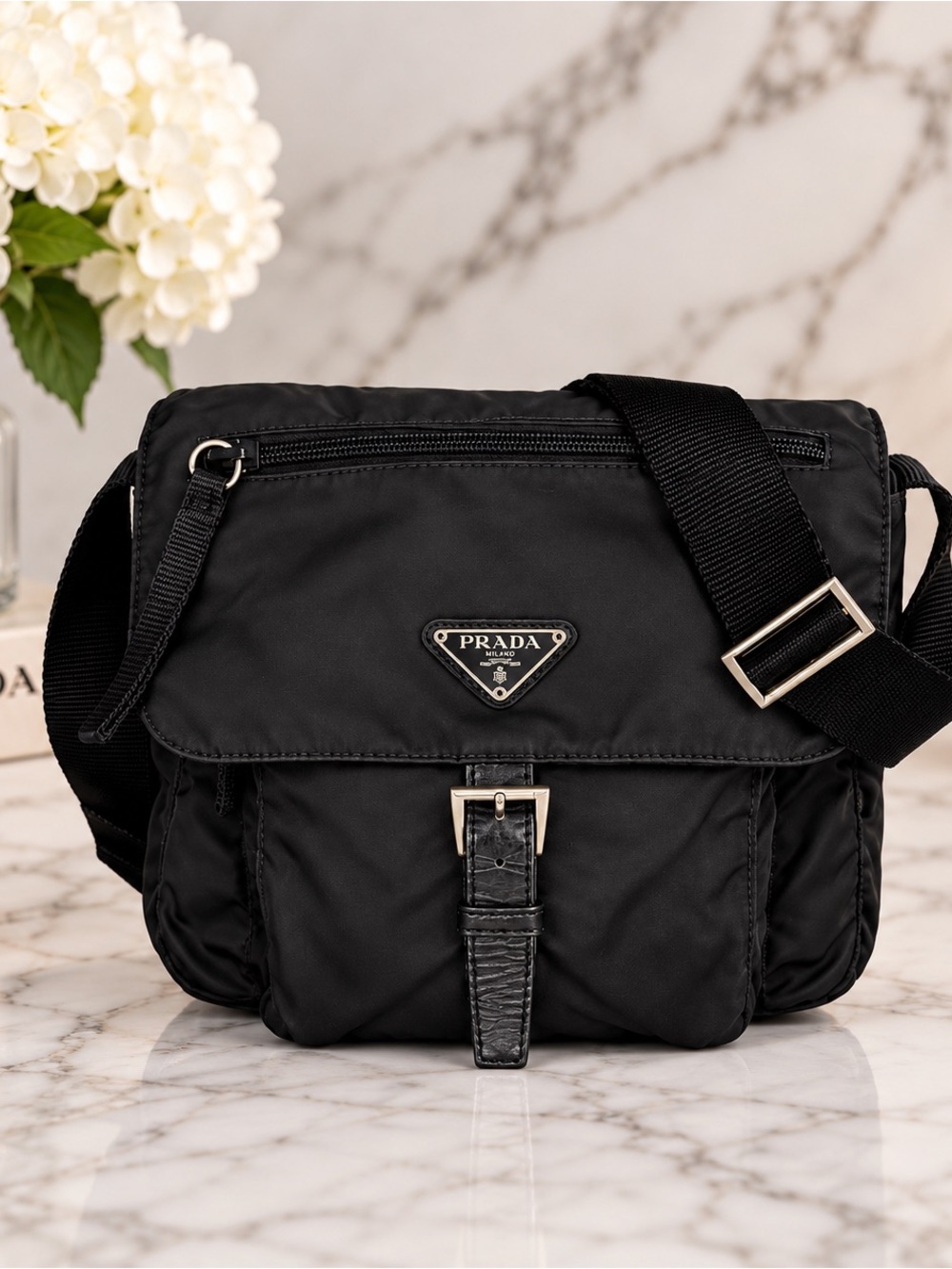 Prada Black Tessuto Nylon Messenger Crossbody Shoulder Bag Vintage Y2K